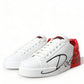 Dolce & Gabbana White Red Leather Logo Low Top Sneakers Men Shoes