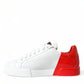 Dolce & Gabbana White Red Leather Logo Low Top Sneakers Men Shoes