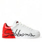 Dolce & Gabbana White Red Leather Logo Low Top Sneakers Men Shoes