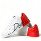 Dolce & Gabbana White Red Leather Logo Low Top Sneakers Men Shoes