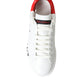 Dolce & Gabbana White Red Leather Logo Low Top Sneakers Men Shoes