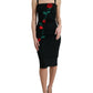 Dolce & Gabbana Black Roses Wool Sheath Bodycon Midi Dress