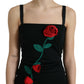 Dolce & Gabbana Black Roses Wool Sheath Bodycon Midi Dress