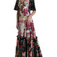 Dolce & Gabbana Multicolor Floral Print Silk Twill Gown Dress