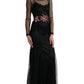 Dolce & Gabbana Black Floral Embroidery Mesh Tulle Gown Dress