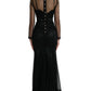 Dolce & Gabbana Black Floral Embroidery Mesh Tulle Gown Dress