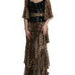 Dolce & Gabbana Brown Leopard Sequined Tiered Long Gown Dress