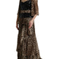 Dolce & Gabbana Brown Leopard Sequined Tiered Long Gown Dress