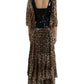 Dolce & Gabbana Brown Leopard Sequined Tiered Long Gown Dress
