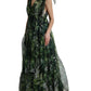 Dolce & Gabbana Green Flocked Leaf Georgette A-line Dress