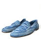 Dolce & Gabbana Blue Raffia Slip On Loafers Casual Shoes