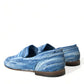 Dolce & Gabbana Blue Raffia Slip On Loafers Casual Shoes