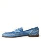 Dolce & Gabbana Blue Raffia Slip On Loafers Casual Shoes