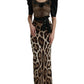 Dolce & Gabbana Black Brown Leopard Embellished Sheath Gown Dress