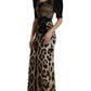 Dolce & Gabbana Black Brown Leopard Embellished Sheath Gown Dress