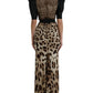 Dolce & Gabbana Black Brown Leopard Embellished Sheath Gown Dress