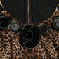 Dolce & Gabbana Black Brown Leopard Embellished Sheath Gown Dress