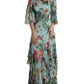 Dolce & Gabbana Blue Floral Print Tiered Long Maxi Dress