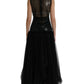 Dolce & Gabbana Black Sequined Sleeveless Mesh Layered Gown Dress