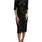 Dolce & Gabbana Black Floral Lace Viscose Sheath Midi Dress