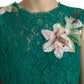 Dolce & Gabbana Green Lace Floral Applique Aline Midi Dress