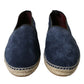Dolce & Gabbana Blue Leather Suede Slip On Espadrille Shoes