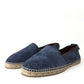 Dolce & Gabbana Blue Leather Suede Slip On Espadrille Shoes