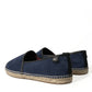 Dolce & Gabbana Blue Leather Suede Slip On Espadrille Shoes