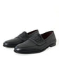 Dolce & Gabbana Black Leather Logo Embroidery Loafers Dress Shoes