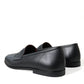 Dolce & Gabbana Black Leather Logo Embroidery Loafers Dress Shoes