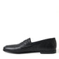 Dolce & Gabbana Black Leather Logo Embroidery Loafers Dress Shoes