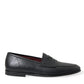 Dolce & Gabbana Black Leather Logo Embroidery Loafers Dress Shoes