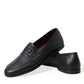 Dolce & Gabbana Black Leather Logo Embroidery Loafers Dress Shoes