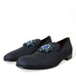 Dolce & Gabbana Blue Jacquard Lurex Crystal Loafer Dress Shoes
