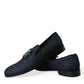 Dolce & Gabbana Blue Jacquard Lurex Crystal Loafer Dress Shoes