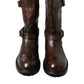 Dolce & Gabbana Brown Leather Mid Calf Biker Boots Shoes