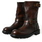Dolce & Gabbana Brown Leather Mid Calf Biker Boots Shoes