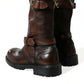 Dolce & Gabbana Brown Leather Mid Calf Biker Boots Shoes