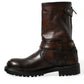 Dolce & Gabbana Brown Leather Mid Calf Biker Boots Shoes