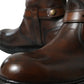 Dolce & Gabbana Brown Leather Mid Calf Biker Boots Shoes