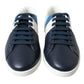 Dolce & Gabbana White Blue Leather Low Top Sneakers Shoes