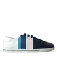 Dolce & Gabbana White Blue Leather Low Top Sneakers Shoes