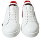 Dolce & Gabbana White Red Leather Low Top Sneakers Shoes