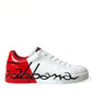 Dolce & Gabbana White Red Leather Low Top Sneakers Shoes