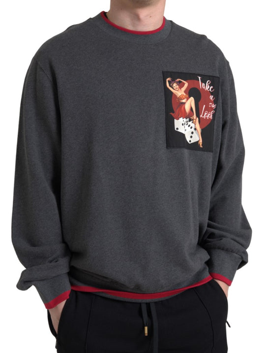 Dolce & Gabbana Gray Cotton Crew Neck Men Pullover Sweater