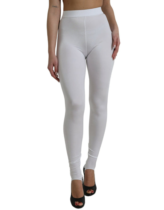 Dolce & Gabbana White Nylon Stretch Slim Leggings Pants