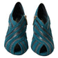Dolce & Gabbana Blue Teal Snakeskin Peep Toe Ankle Booties Shoes