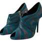Dolce & Gabbana Blue Teal Snakeskin Peep Toe Ankle Booties Shoes
