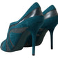 Dolce & Gabbana Blue Teal Snakeskin Peep Toe Ankle Booties Shoes