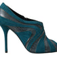 Dolce & Gabbana Blue Teal Snakeskin Peep Toe Ankle Booties Shoes